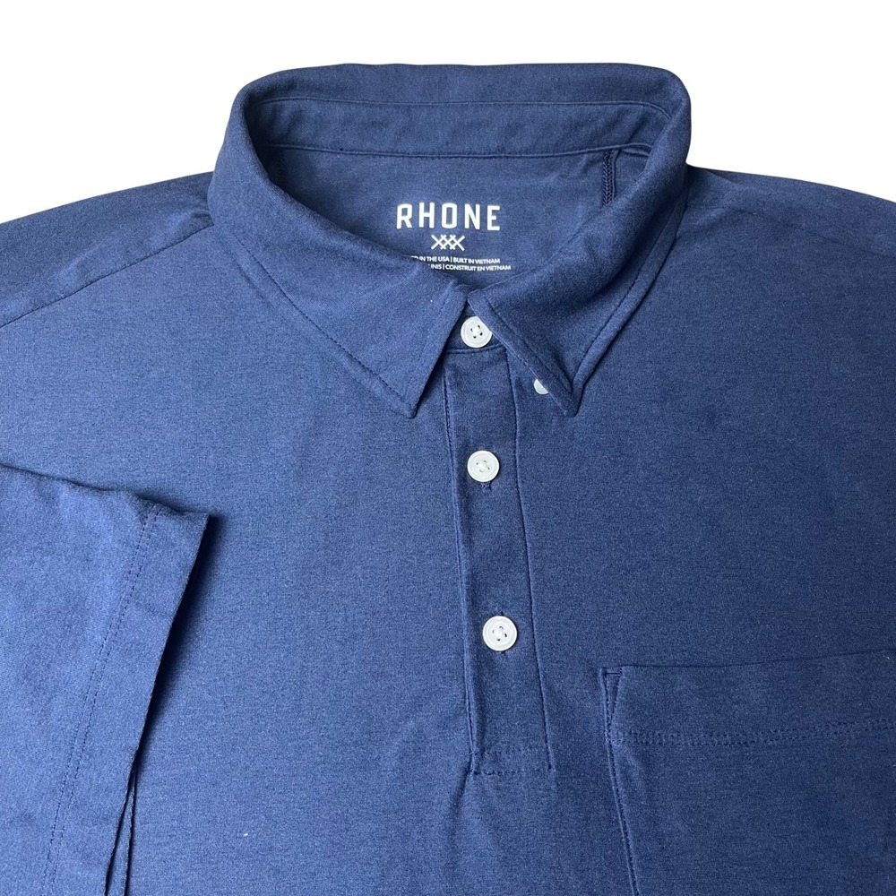 Rhone Polo Shirt Mens Large Navy Blue Short Sleeve Pocket Performance Commuter